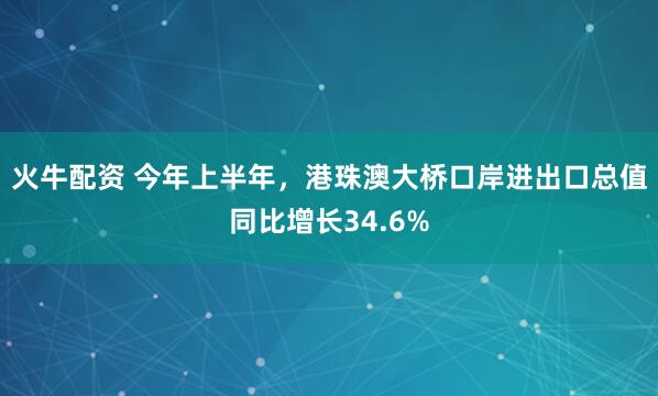 火牛配资 今年上半年，港珠澳大桥口岸进出口总值同比增长34.6%